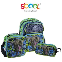 SCOOL - SET MOCHILA ESCOLAR EVA 3D SATIN JURASSIC