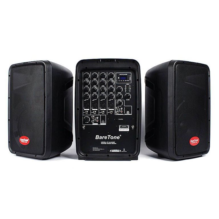 PARLANTE ACTIVO 3 EN 1 BARETONE BT-AM400P DOBLE 8? 2UHF MIC AC/DC