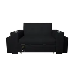 BARAKA HOME - Sofá Cama Madison 1 Plz con Portavaso + Puff - Negro
