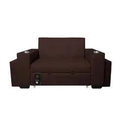 BARAKA HOME - Sofá Cama Madison 1.5 Plz con Portavaso + Puff - Chocolate