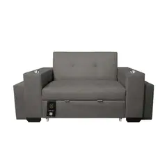 BARAKA HOME - Sofá Cama Madison 1.5 Plz con Portavaso + Puff - Gris Oscuro