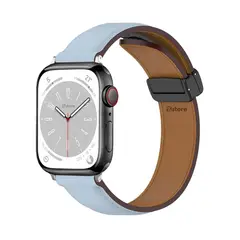 GENERICO - Correa De Cuero Para Apple Watch 42-44-45-49mm Celeste Silver