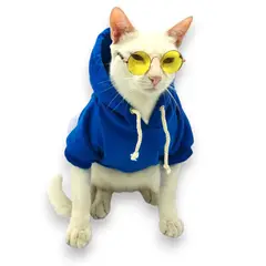 MD - Ropa Capucha de algodon para Mascotas - Color Azúl TS 2