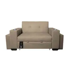 BARAKA HOME - Sofá Cama Madison 2 Plz con Portavaso + Puff - Beige Claro