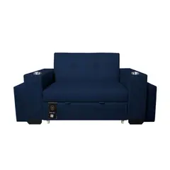 BARAKA HOME - Sofá Cama Madison 2 Plz con Portavaso + Puff - Azul Marino