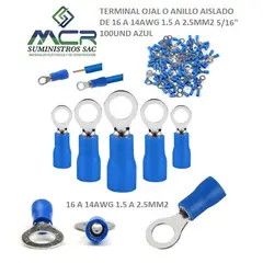 GENERICO - TERMINAL OJAL AZUL AISLADO 16 A 14AWG 1.5-2.5MM2 OJO 5/16" 100UND