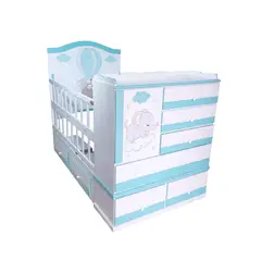 GENERICO - Cama Cuna de Plaza y Media con Cómoda Desmontable turquesa