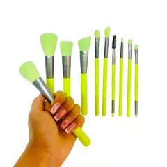 GENERICO - Set De 10 Brochas Rostro y Ojos Green Neon Summer