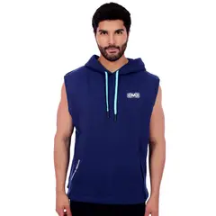 M MUSCLE MUSEUM - Polera Manga Cero Color Azul y Turquesa Bolsillo delantero con cierre