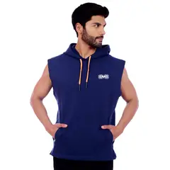 M MUSCLE MUSEUM - Polera Manga Cero Color Azul con Naranja Bosillo delantero con cierre