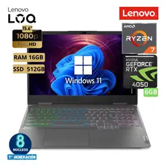 LENOVO - LAPTOP GAMER 15.6" FHD RYZEN 7 7840HS 16GB RAM 512GB SSD RTX 4050 6GB LOQ 15APH8 82XT002PLM