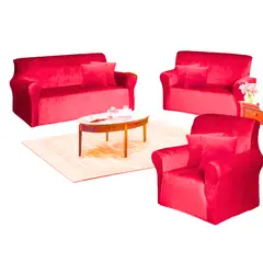 SALA FABULOSA - Funda de mueble terciopelo 3-2-1 Rojo