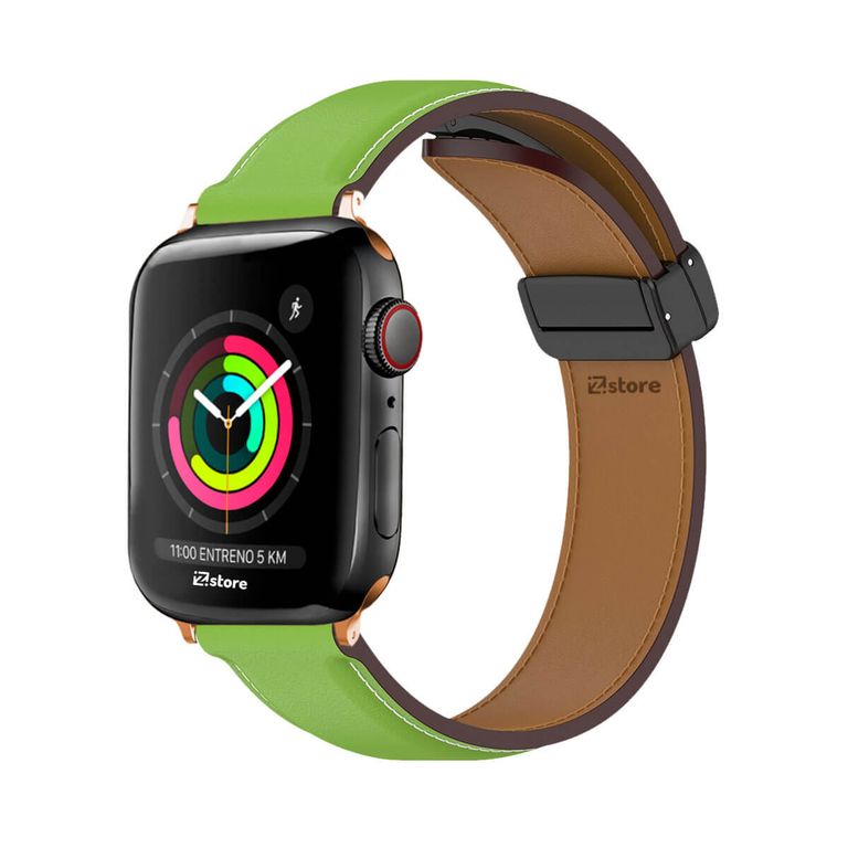 Correa De Cuero Para Apple Watch 38-40-41mm Verde Gold Rose