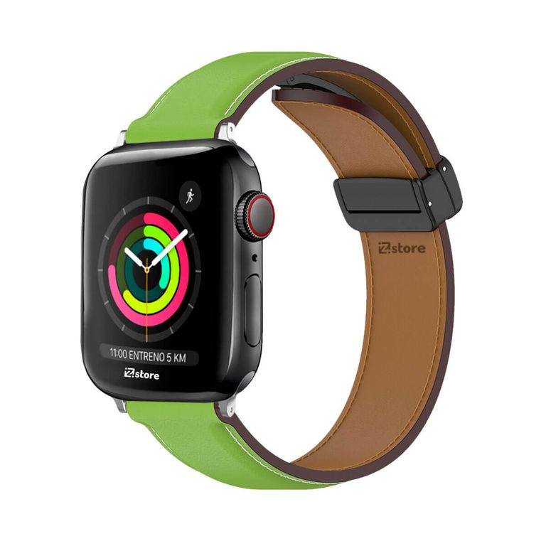 Correa De Cuero Para Apple Watch 38-40-41mm Verde Silver