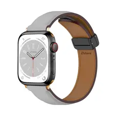 GENERICO - Correa De Cuero Para Apple Watch 42-44-45-49mm Gris Gold
