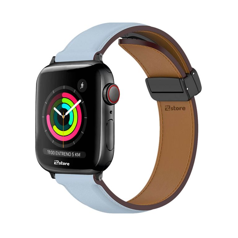 Correa De Cuero Para Apple Watch 38-40-41mm Celeste Black