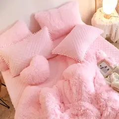 GENERICO - EDREDÓN PIEL DE OSO PLAZA Y MEDIA + 1 FUNDAS DE ALMOHADA ROSADO BEBE