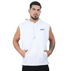 M MUSCLE MUSEUM - Polera Manga Cero Color Blanco con Bolsillos delantero con cierre