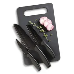 OSTER - Juego de cuchillos con tabla de cortar 4 piezas Slice Craf negro