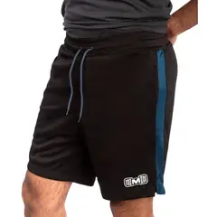 M MUSCLE MUSEUM - Short Deportivo Color Negro con Franja Azul Acero Bolsillos Con Cierre