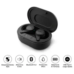 PHILIPS - Audífonos Bluetooth TAT1207 True Wireless Negro