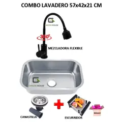 GENERICO - COMBO DE LAVADERO 57X42X21 CM + MEZCLADORA FLEXIBLE NEGRO