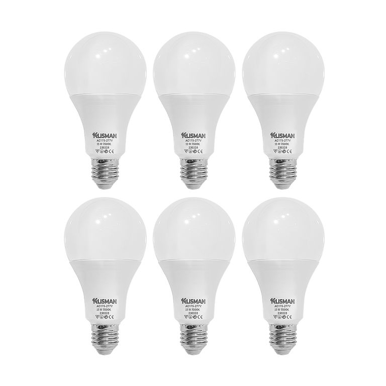 Pack x6 Focos LED E27 15W Luz Fría
