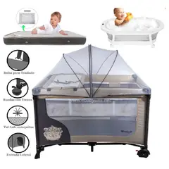 EBABY - Cuna Corral Dream +Tina Plegable+ Colchón Gris