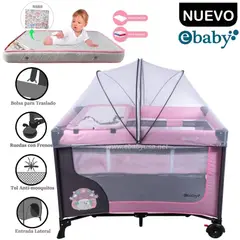 EBABY - Cuna Corral con Cambiador + Colchon Rosado
