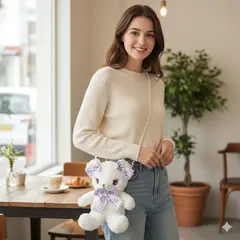 GENERICO - Bolso Modelo Osa de Peluche con Lazo Morado