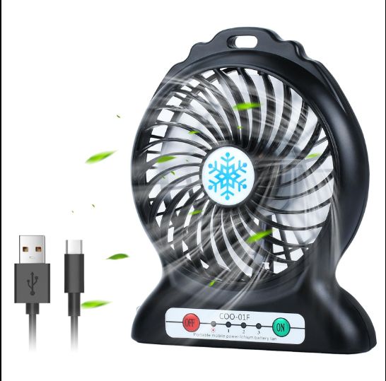 Mini Ventilador Portatil 3 Niveles Con Bateria-NEGRO