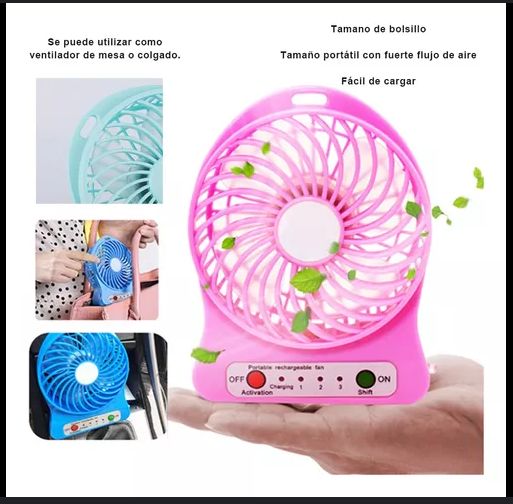 Mini Ventilador Portátil 3 Niveles Con Batería-ROSADO