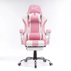 KUZLER - Silla Gamer Rosada con Masajeador Lumbar Reposapiés y base Metálica