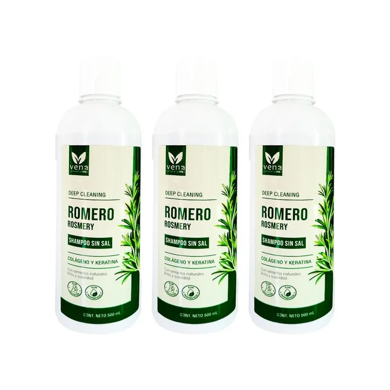Shampoo Romero Sin Sal Vena 500ml 3 Unidades