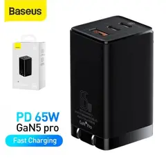 BASEUS - Cargador Rápido GaN5 Pro 65W con 2 puertos Tipo-C USB - Negro