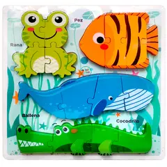 GENERICO - Rompecabeza 3D Animalitos Acuaticos en Maderita 30x30cm