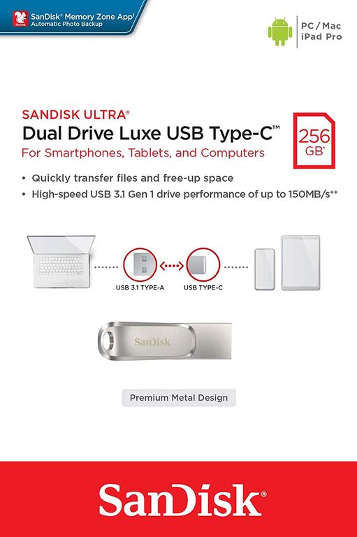 USB y USB-C Memoria Dual Drive luxe 150mbs 256GB