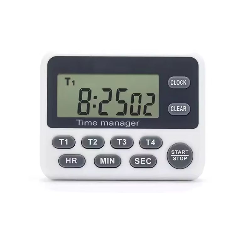 Temporizador Cronómetro de 04 Canales con Reloj Cocina Laboratorio