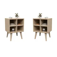 MUEBLES MACRUMO - Veladores Vintage 4 divisiones - color Arena (Set 2Unid)