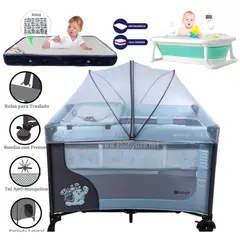 EBABY - Cuna Corral Dream +Tina Plegable celeste + Colchón Azul