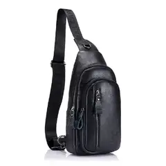 BULLCAPTAIN - - Mochila Cruzada de Cuero Mate XB-100a-BK Negro