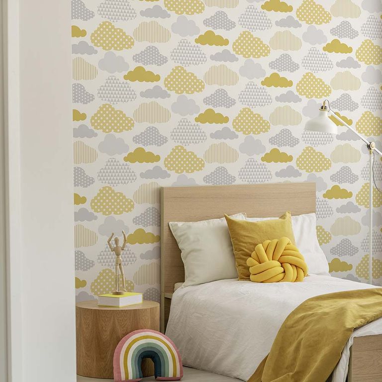 Papel Tapiz Kids Home Clouds 052X10 Mts Yellow Grey
