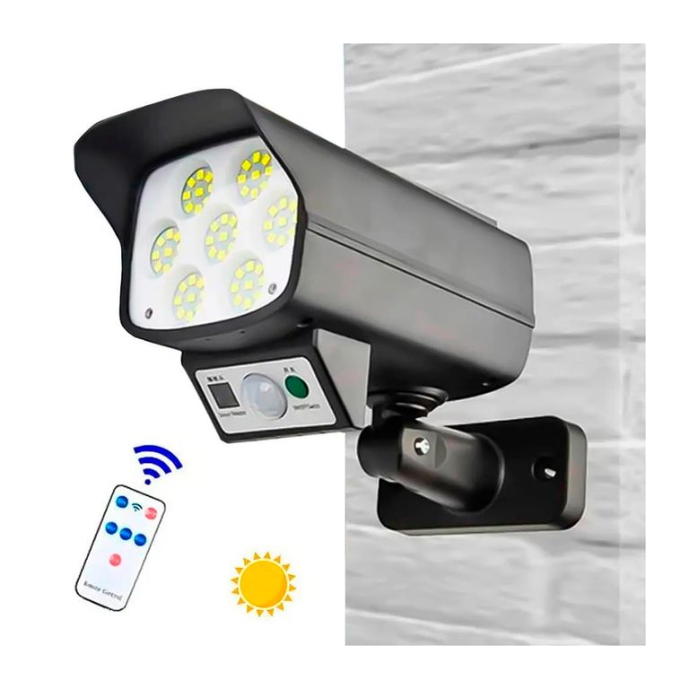 Lampara Reflector Luz LED con Panel Solar Sensor de Movimiento Forma Cámara Seguridad