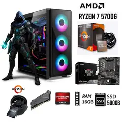 AMD - Computadora Pc Gamer Ryzen 7-5700G Ram 16GB DISCO SSD 500GB CASE RGB luces