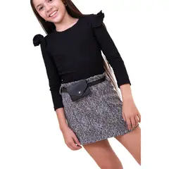 MODA BY ATHENA - Moda infantil - falda de cuadros y blusa manga larga con cinturón