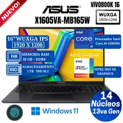 ASUS - Laptop X1605VA-MB165W 16" WUXGA IPS, Core i9-13900H, 13va Gen, Ram 16GB, SSD 1 TB, Win 11