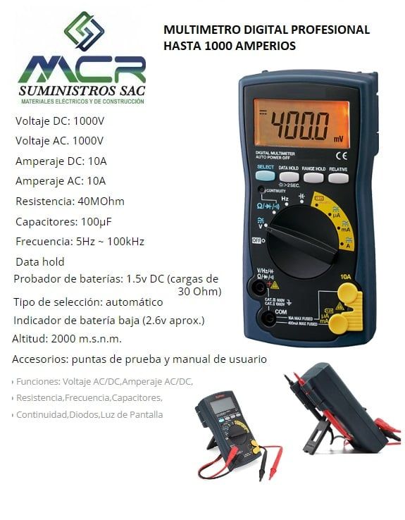 MULTIMETRO DIGITAL PROFESIONAL HASTA 1000 AMPERIOS