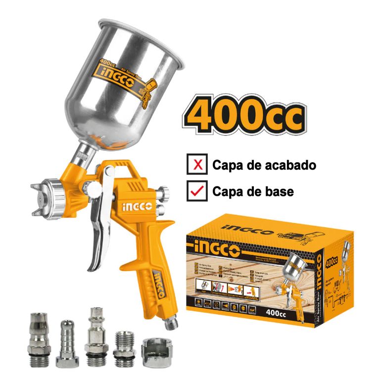 Pistola para Pintar de Gravedad Vaso Aluminio INGCO 400CC ASG4041