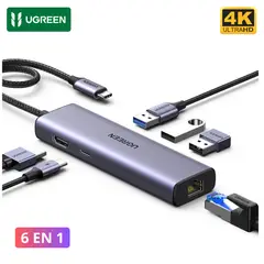 UGREEN - Hub Adatador 6 EN 1 Multifuncional HDMI 4K Ethernet RJ45