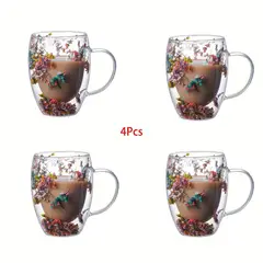 IMPORTADO MC - SET X4 TAZAS 350ML DOBLE PARED FLORES SECAS